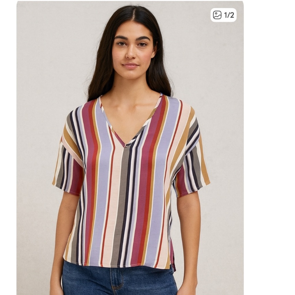 Allison Joy Multicolor Striped V-Neck Top